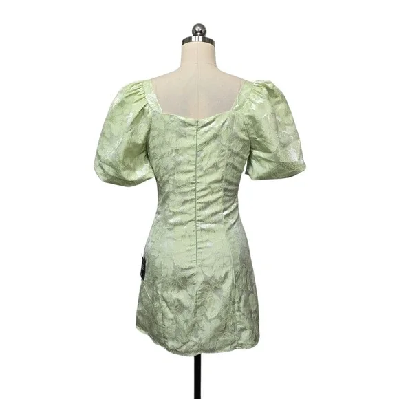 Lulus Sweetheart Puff Sleeve Floral Jacquard Mini Dress Light‎ Green Size Small - Picture 3 of 10